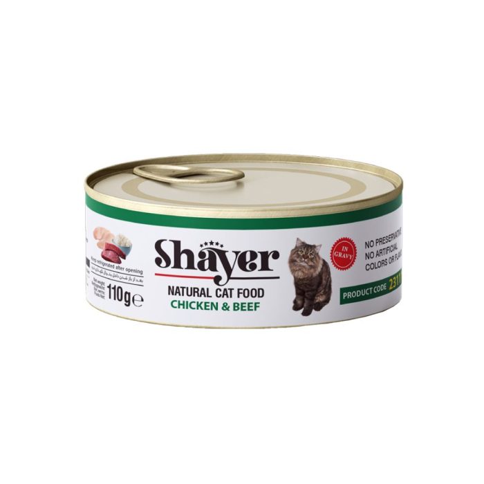 کنسرو گربه‌ شایر طعم مرغ و گوشت (نچرال) 110 گرم |cat conserve shayer chicken beef 110 gr