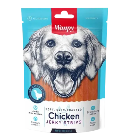 تشویقی سگ ونپی با طعم مرغ وزن 100 گرم | Dog Treat Wanpy Chicken Jerky Strips 100 gr