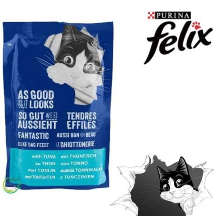 پوچ گربه فلیکس با طعم ماهی کاد Felix With Cod وزن 85 گرم