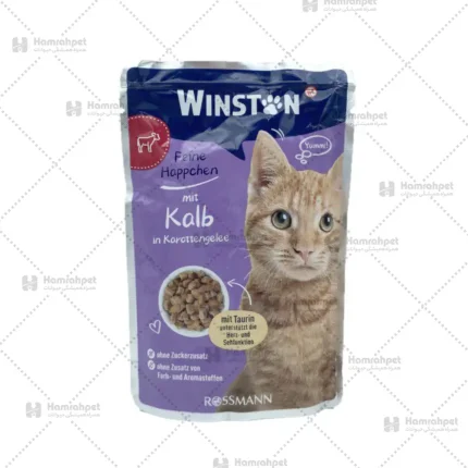 پوچ گربه وینستون با طعم گوشت گوساله و هویج وزن 100 گرم
