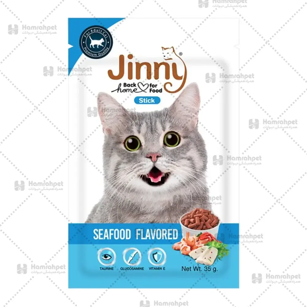 تشویقی گربه جرهای جینی با طعم غذای دریایی JerHigh Jinny Cat Treat With Seafood وزن 35 گرم