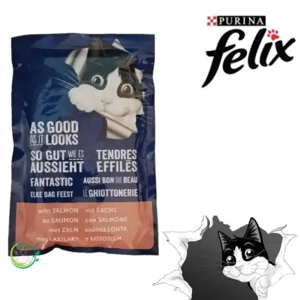 پوچ گربه فلیکس طعم ماهی سالمون 85 گرم